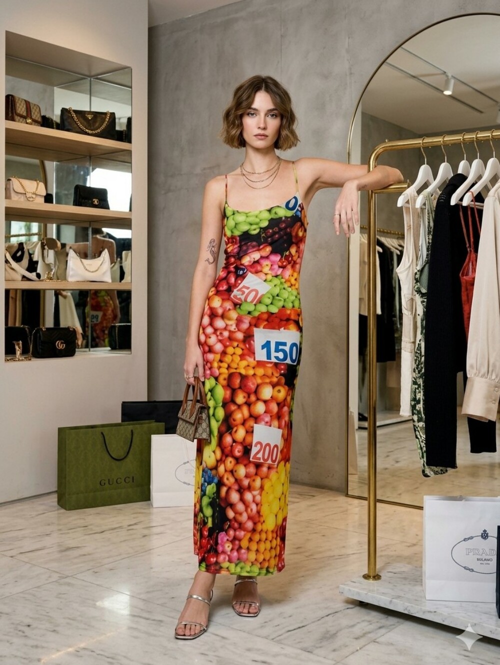 ZARA Ruched Mesh Fruit Stand Strappy Maxi Dress – A Vibrant, Playful Statement